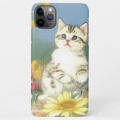  Kitten Illustratie met Gele Bloemen iPhone Hoesje (Achterkant)