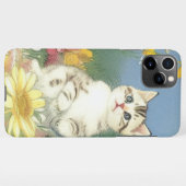  Kitten Illustratie met Gele Bloemen iPhone Hoesje (Achterkant horizontaal)