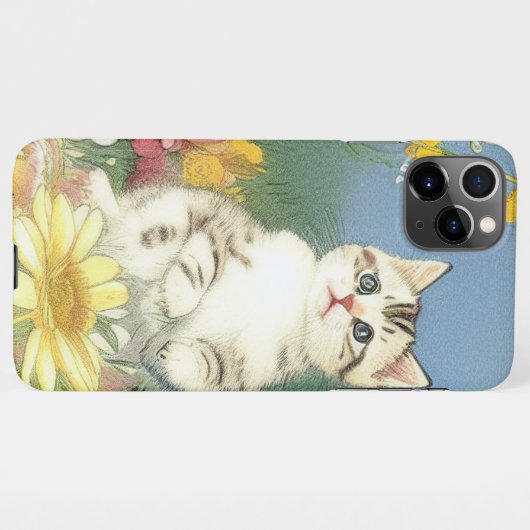  Kitten Illustratie met Gele Bloemen iPhone Hoesje (Achterkant horizontaal)