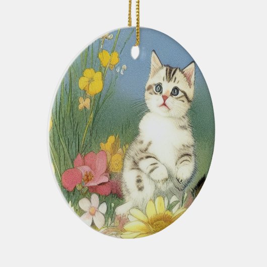  Kitten Illustratie met Gele Bloemen Keramisch Ornament (Rechts)