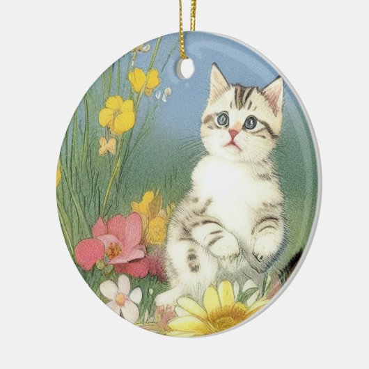  Kitten Illustratie met Gele Bloemen Keramisch Ornament (Links)