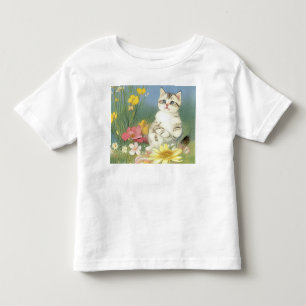  Kitten Illustratie met Gele Bloemen Kinder Shirts