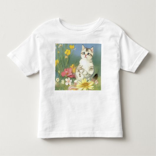  Kitten Illustratie met Gele Bloemen Kinder Shirts (Voorkant)