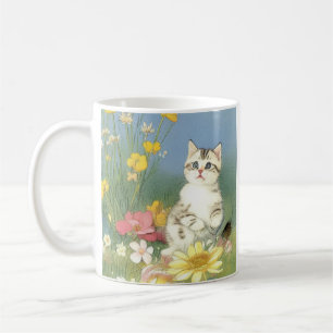 Kitten Illustratie met Gele Bloemen Koffiemok
