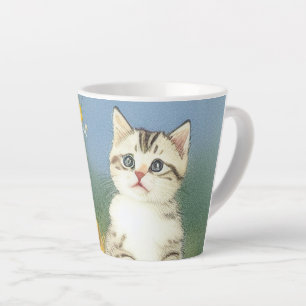 Kitten Illustratie met Gele Bloemen Latte Mok