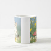 Kitten Illustratie met Gele Bloemen Magische Mok (Center)