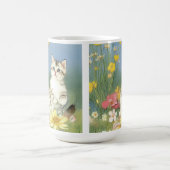  Kitten Illustratie met Gele Bloemen Magische Mok (Midden)