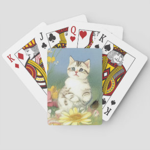 Kitten Illustratie met Gele Bloemen Pokerkaarten