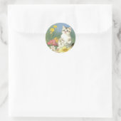  Kitten Illustratie met Gele Bloemen Ronde Sticker (Tas)