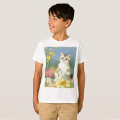  Kitten Illustratie met Gele Bloemen T-shirt (Voorkant volledig)