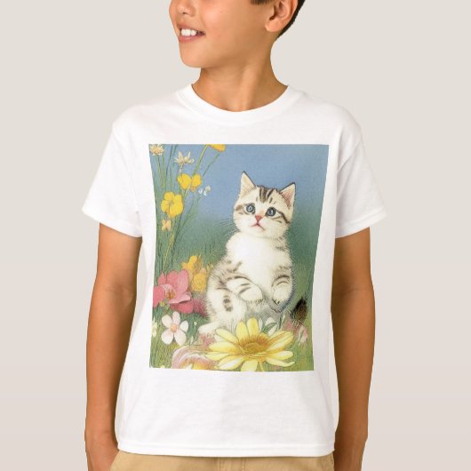  Kitten Illustratie met Gele Bloemen T-shirt (Voorkant)