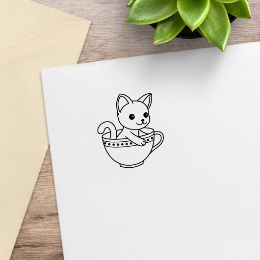 Kitten in a Cup - Cat in a Teacup 1x1 Rubberstempel