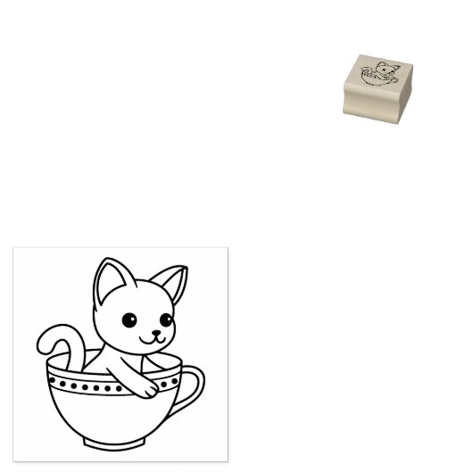 Kitten in a Cup - Cat in a Teacup 1x1 Rubberstempel (Gestempeld)