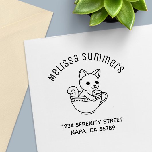 Kitten in a Cup Cat in a Teacup Arch Address Zelfinktende Stempel