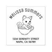 Kitten in a Cup Cat in a Teacup Arch Address Zelfinktende Stempel (Design)