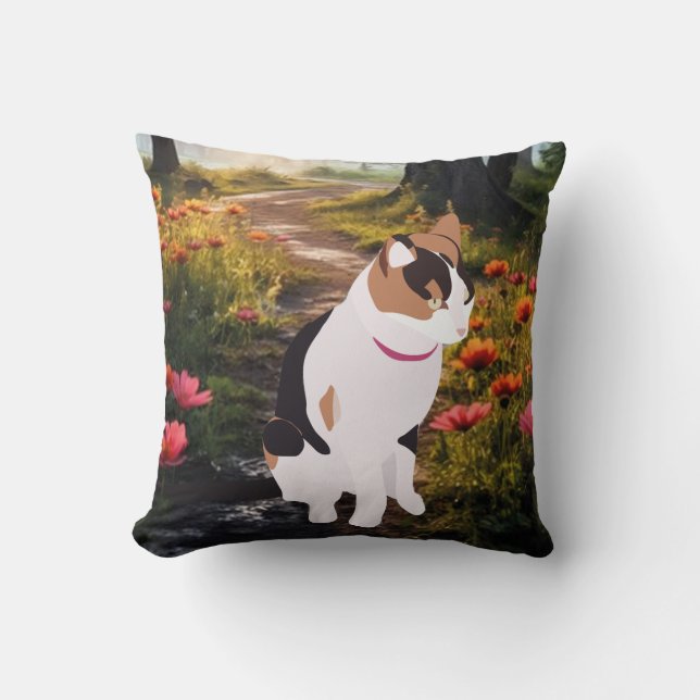 Kitten in a Magical Forest Throw Pillow Kussen (Voorkant)