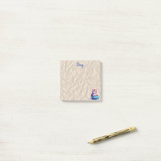 Kitten in Beker beige Post-it® Notes (Op bureau)