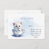 Kitten in Beker Blauwe Bloemen Baby shower Informatiekaartje (Voorkant / Achterkant)