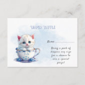 Kitten in Beker Blauwe Bloemen Baby shower Informatiekaartje (Voorkant)