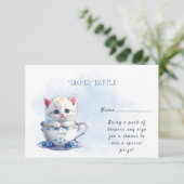 Kitten in Beker Blauwe Bloemen Baby shower Informatiekaartje (Staand voorkant)