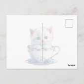 Kitten in Beker Blauwe Bloemen Briefkaart (Achterkant)