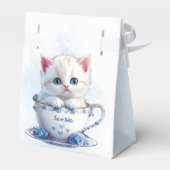 Kitten in Beker Blauwe Bloemen Favoriete Doos Bedankdoosjes (Achterkant)