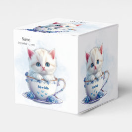 Kitten in Beker Blauwe Bloemen Favoriete Doos Bedankdoosjes