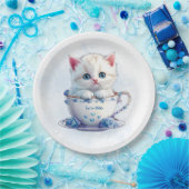 Kitten in Beker Blauwe Bloemen Papier Bord (Feest)