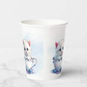 Kitten in Beker Blauwe Bloemen Papieren Bekers (Rechts)