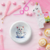 Kitten in Beker Blauwe Bloemen Papieren Bowl Papieren Kommen (Feest)