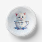 Kitten in Beker Blauwe Bloemen Papieren Bowl Papieren Kommen (Voorkant)