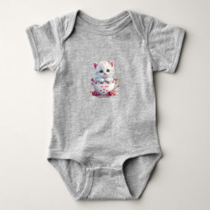 Kitten in Beker Roze Bloemen Baby Rompertje