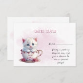 Kitten in Beker Roze Bloemen Baby shower Informatiekaartje (Voorkant / Achterkant)