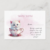 Kitten in Beker Roze Bloemen Baby shower Informatiekaartje (Voorkant)