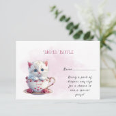 Kitten in Beker Roze Bloemen Baby shower Informatiekaartje (Staand voorkant)