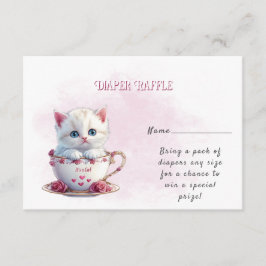 Kitten in Beker Roze Bloemen Baby shower Informatiekaartje