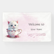 Kitten in Beker Roze Bloemen Baby shower
