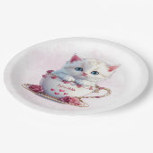 Kitten in Beker Roze Bloemen Papier Bord (Gekanteld)