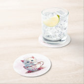 Kitten in Beker Roze Bloemen Papier Onderzetter (Insitu)