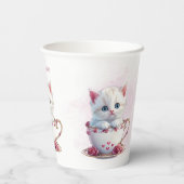 Kitten in beker roze bloemen papieren bekers (Achterkant)