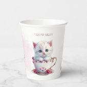 Kitten in beker roze bloemen papieren bekers (Links)