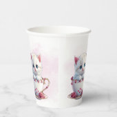 Kitten in beker roze bloemen papieren bekers (Rechts)