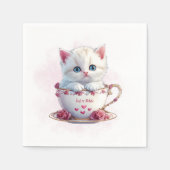 Kitten in beker roze bloemen servetten (Voorkant)