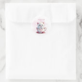Kitten in Beker Roze Bloemen Sticker (Tas)