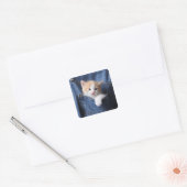 Kitten in blauwe jeans vierkante sticker (Envelop)