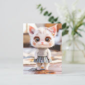 Kitten in blauwe rok en bloempatroon Blouse Feestdagenkaart (Staand voorkant)
