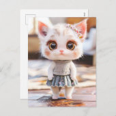 Kitten in blauwe rok en bloempatroon Blouse Feestdagenkaart (Voorkant / Achterkant)