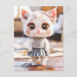 Kitten in blauwe rok en bloempatroon Blouse Feestdagenkaart