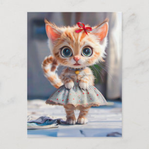 Kitten in blauwe rok en blouse feestdagenkaart