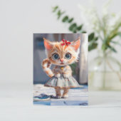 Kitten in Blue Skirt and Blouse Feestdagenkaart (Staand voorkant)